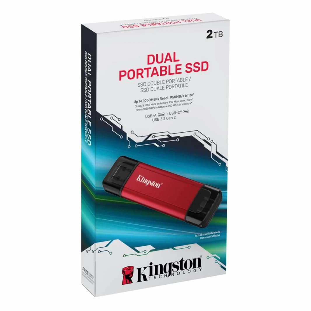 Kingston 2TB Dual USB-A/C Portable SSD | Up to 1050MB/s | USB 3.2 Gen 2
