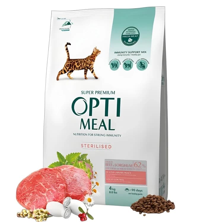 Optimal Dry Food for Neutered Cats with Beef Flavor 4kg