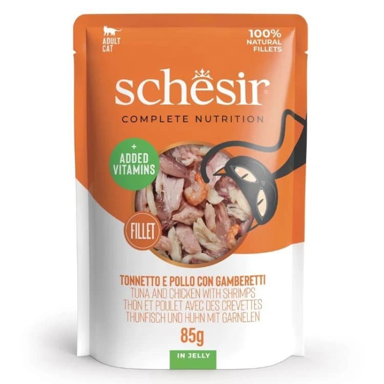Schesir Cat Food Pouch with Tuna, Chicken, and Shrimp 85g