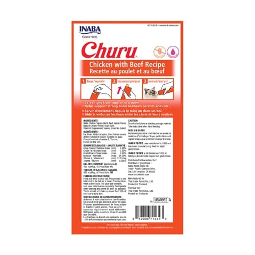 Inaba Chicken Recipe with Beef, Churu 4 Tubes, Creamy Treats