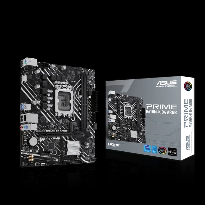 ASUS H610M-K ARGB micro-ATX motherboard with DDR4, PCIe 4.0, M.2 slot