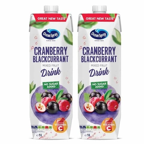Ocean Spray Cranberry Blackcurrant Juice No Added Sugar 1 Litre 2 Pieces