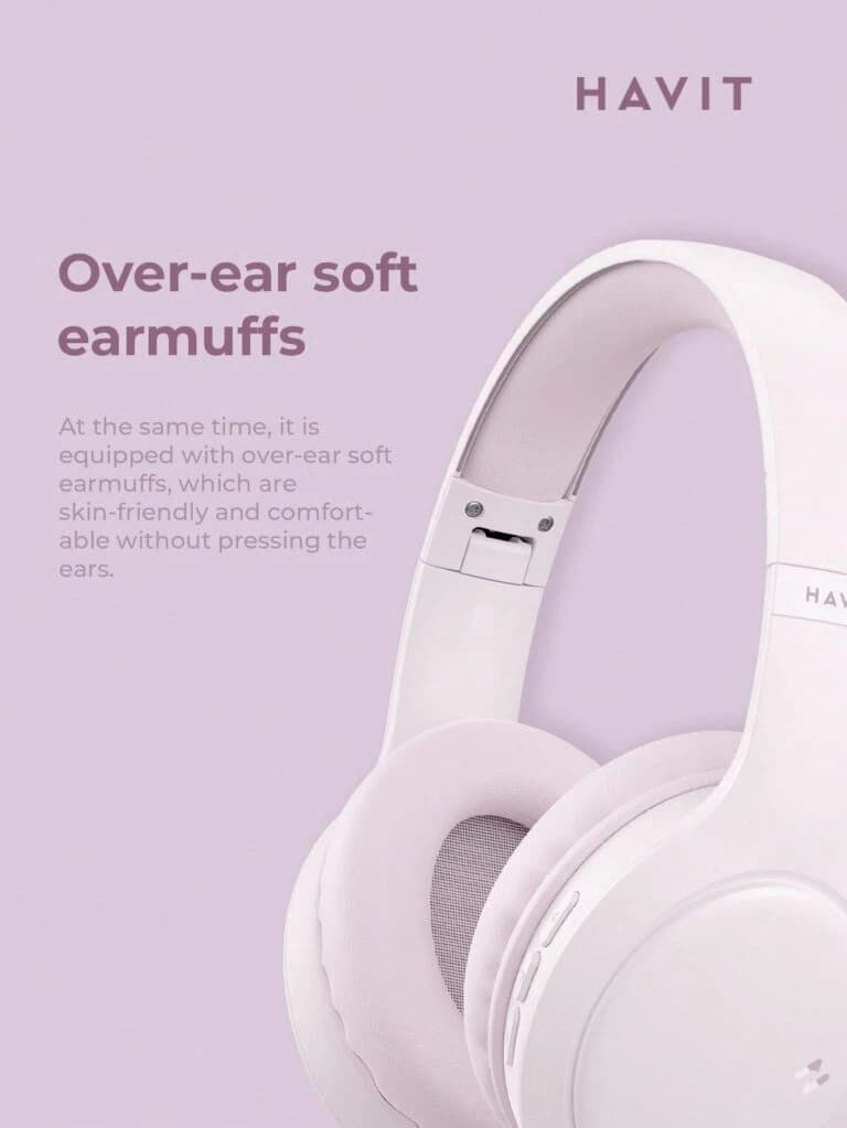 Havit – Headsets – Wireless – H633 BT Over-Ear Foldable Wireless Bluetooth Headset – Pink
