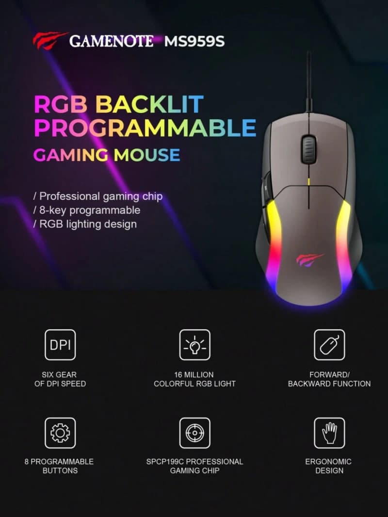 Havit – Mouse – Wired  – HAVIT Gamenote MS959S Programming Gaming Mouse