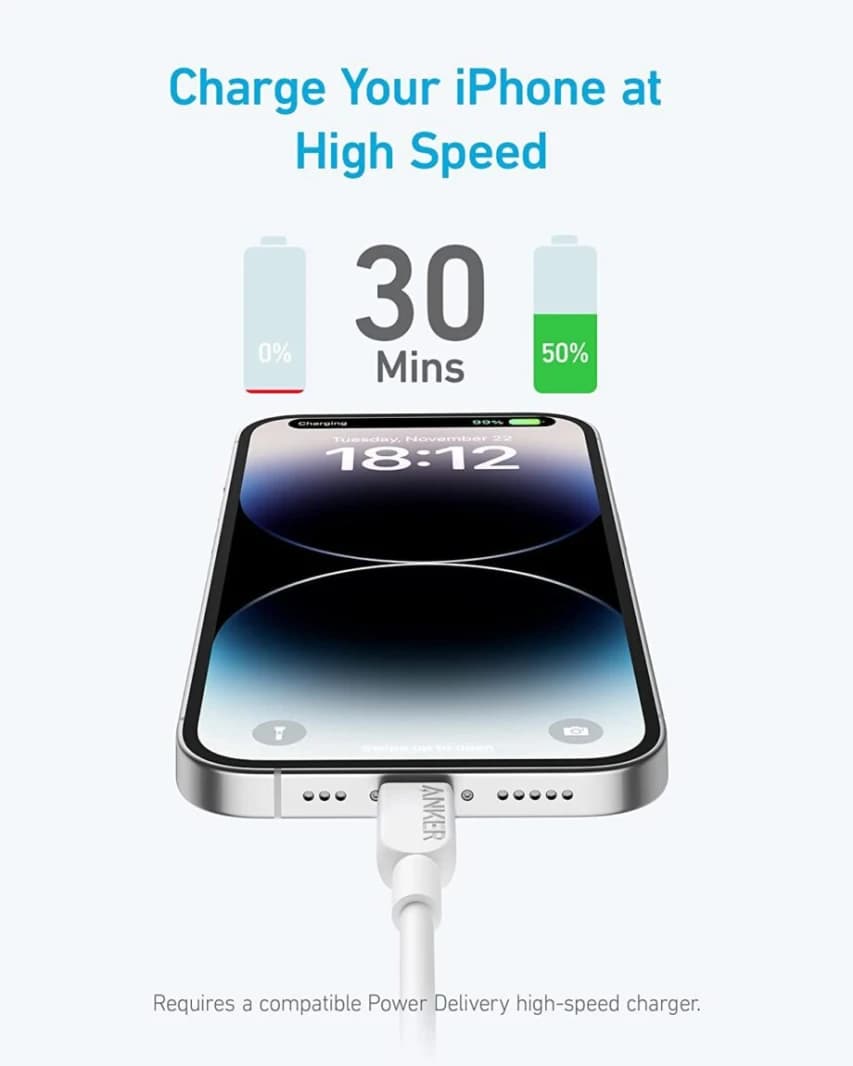 Anker – Data Cables & Adapters – 310 USB-C to Lightning Cable – 1.8M