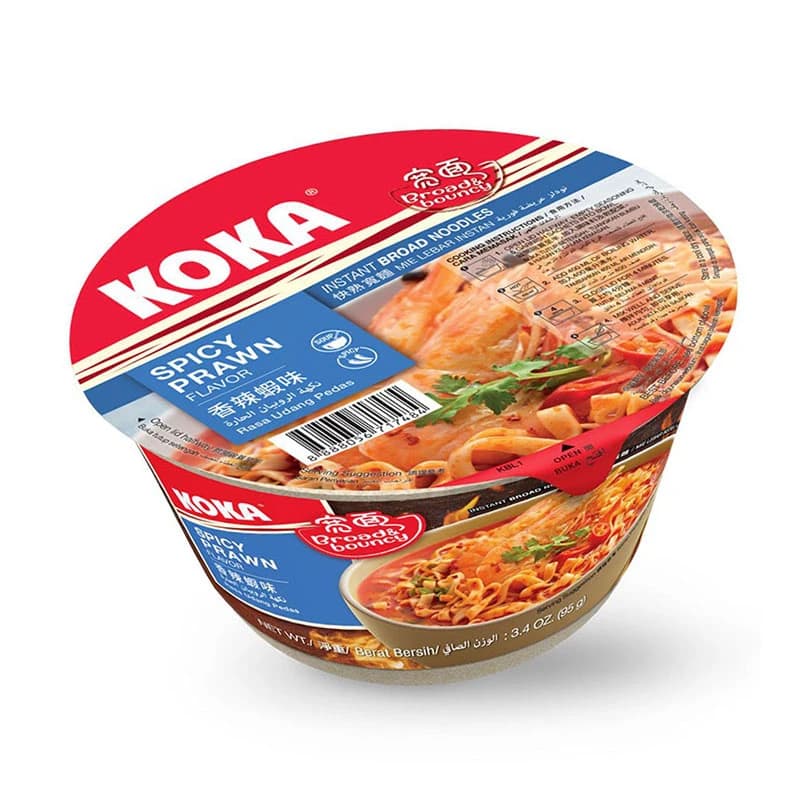 Koka Instant Bowl Broad Noodles Spicy Prawn Favorite 95g