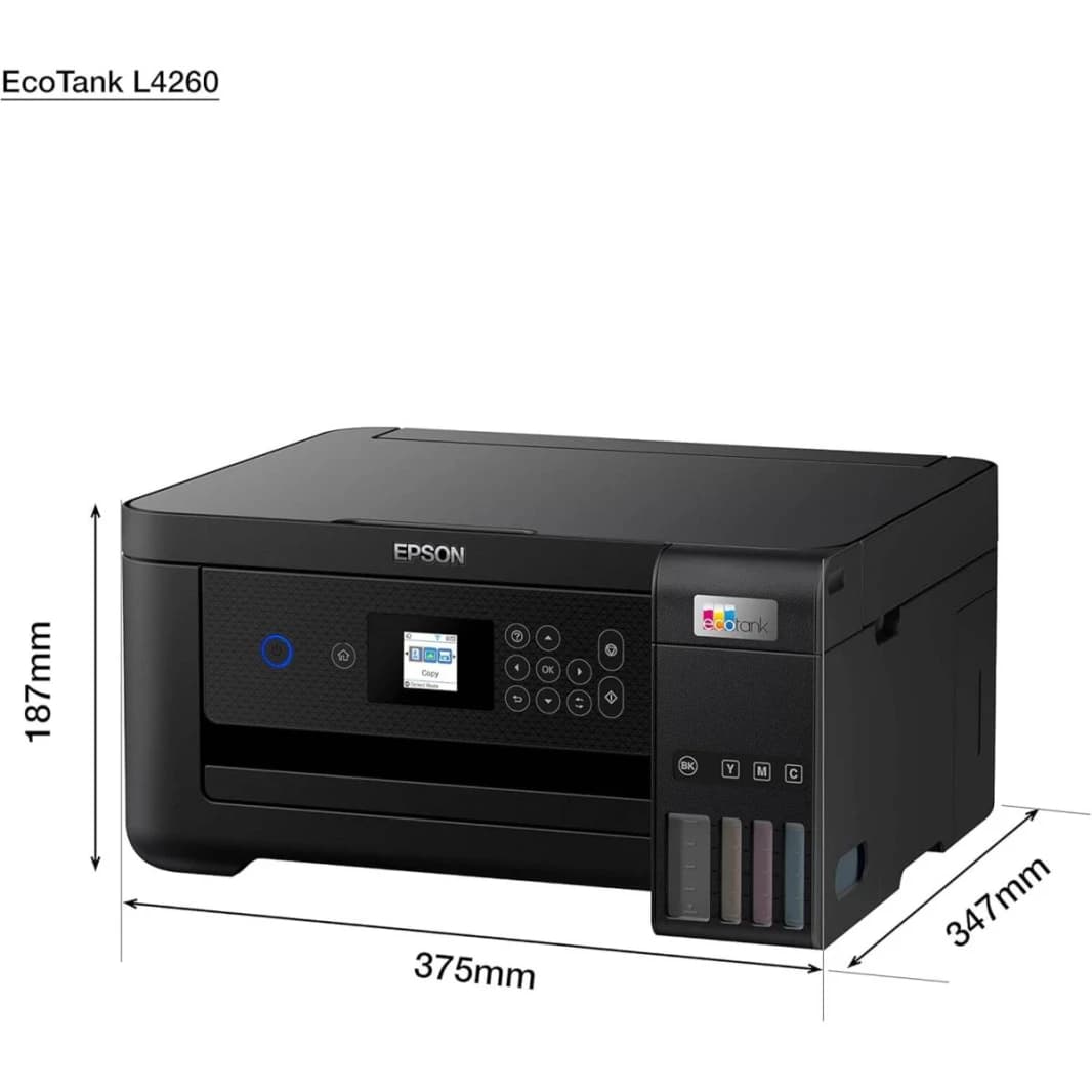 Epson EcoTank L4260 Home ink tank printer Double sided A4 Color 3 in 1 printer with Wi Fi Direct, Smart Panel Connectivity and LCD screen, Black, Compact
