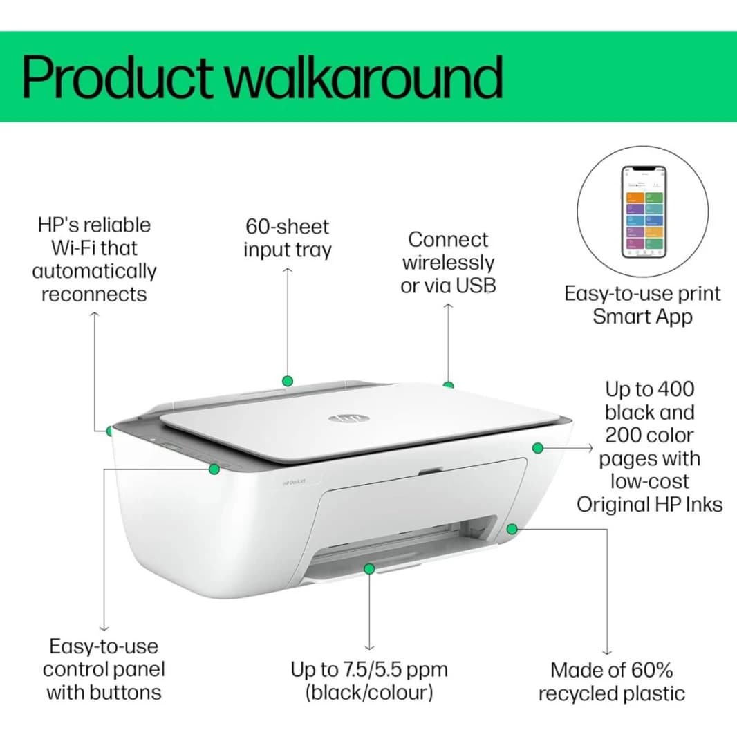 HP DeskJet Ink Advantage Wireless Printer, Copy, Scan with Manual Duplex