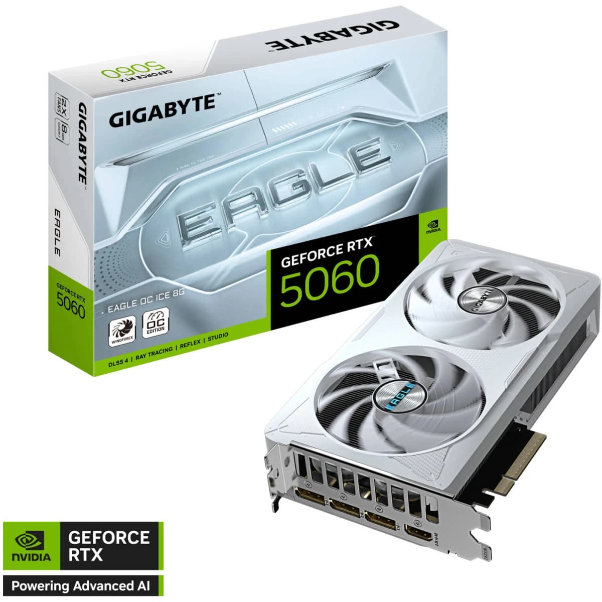 GIGABYTE GeForce RTX 5060 EAGLE OC ICE Graphics Card, 8GB GDDR7, White