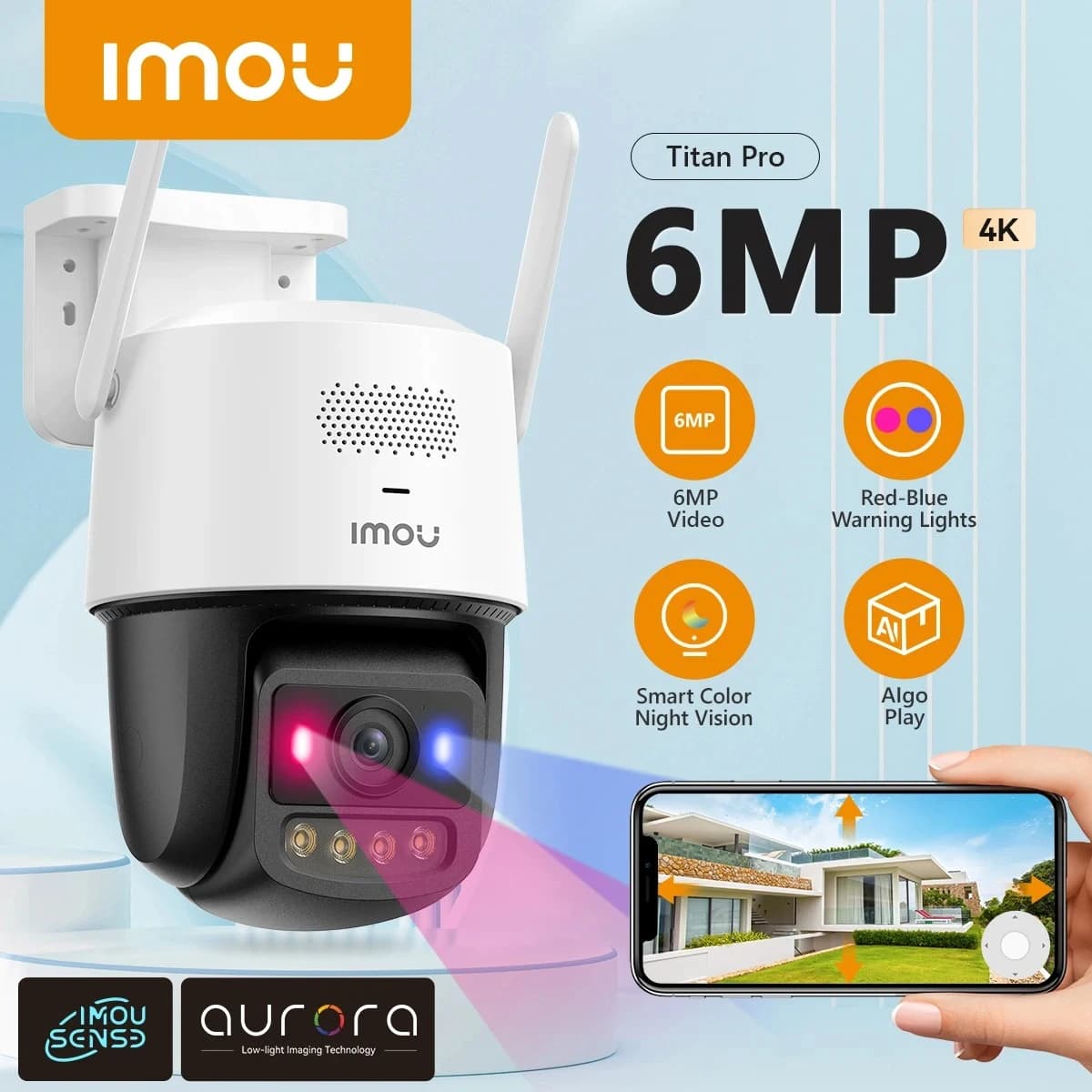 IMOU 5G WIFI IP Camera Titan Pro 6MP Red-Blue Warning Lights Outdoor POE Security Camera Full-Color Night Vision Human Detection