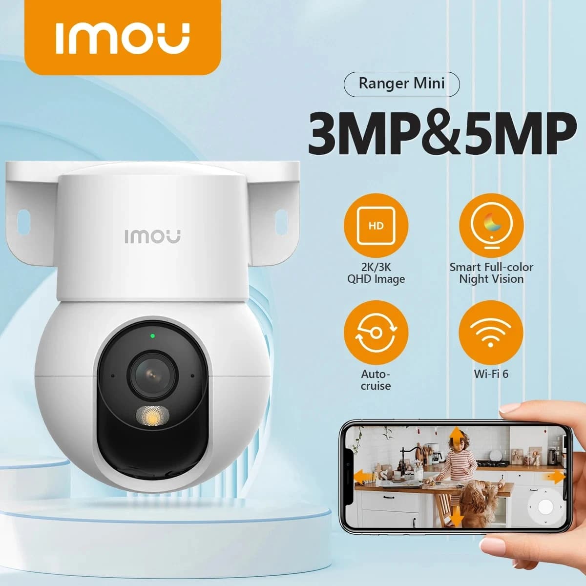 IMOU Ranger Mini 3MP QHD / 5MP UHD Two Way Talk AI Human Detection Full Color Night Vision Security CCTV Camera
