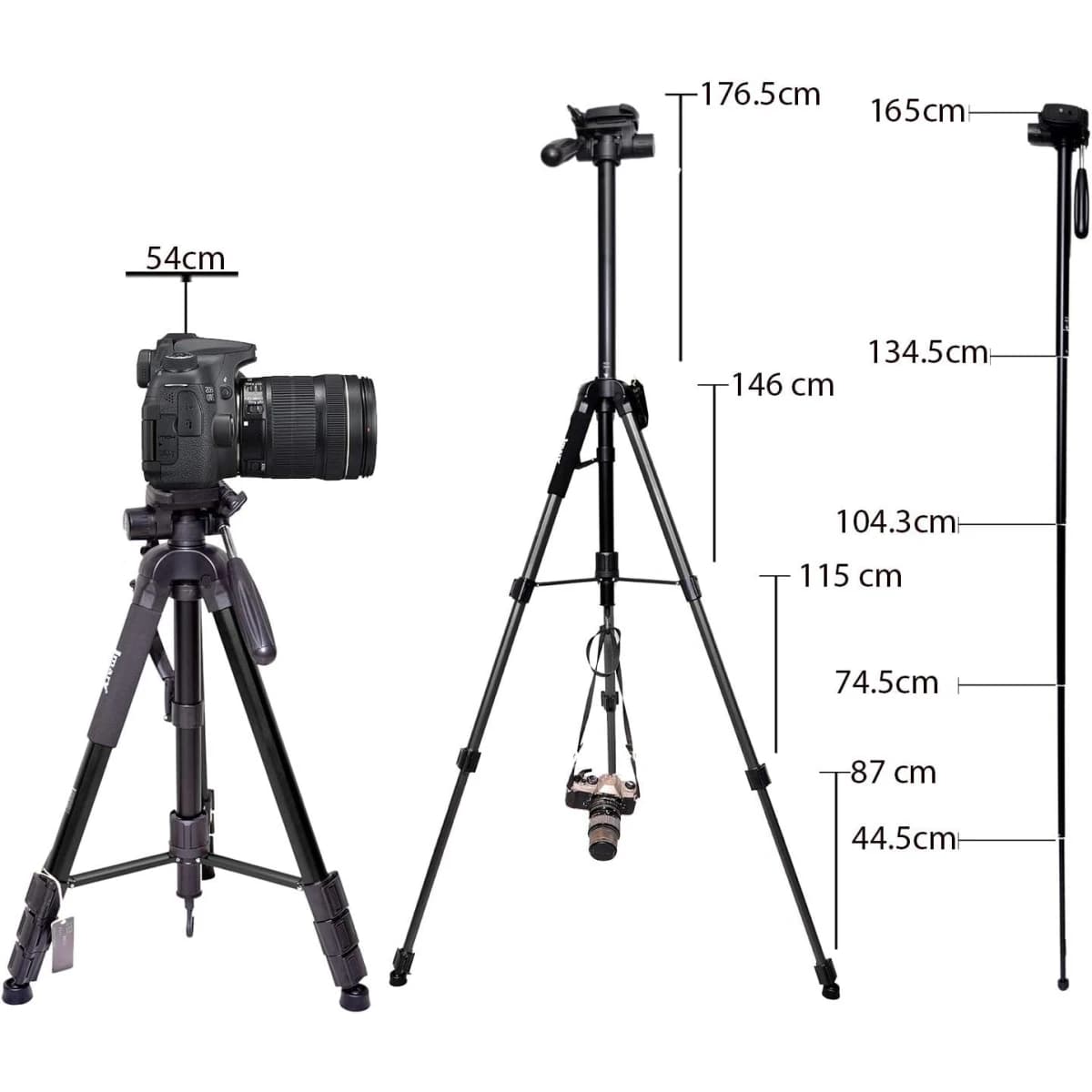 Jmary KP-2264 Professional Aluminium Tripod Monopod for DSLR Cameras (Black)