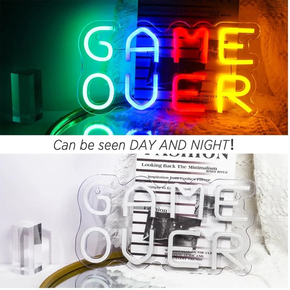 LED Game Over Neon Sign Acrylic Handmade USB Decor
