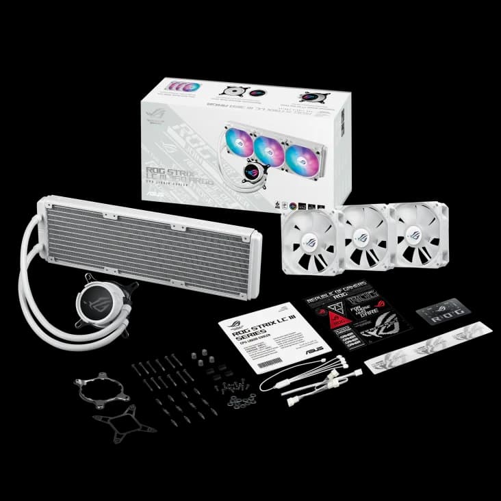 ASUS ROG Strix LC III 360 ARGB CPU Liquid Cooler, 360mm Radiator, 3x ROG STRIX AF-12S ARGB 120mm Fans White