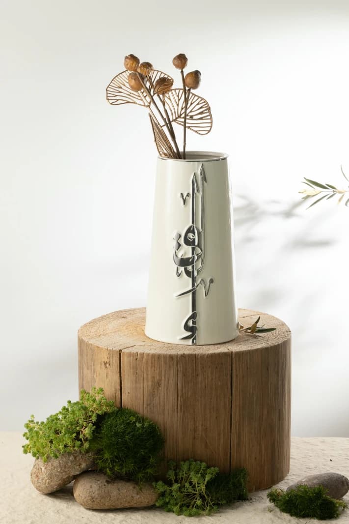 Large Flower Vase by Leqa - Pearl White and Silver