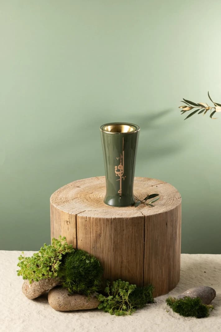 Porcelain Incense Burner by Liqaa - Green and Gold