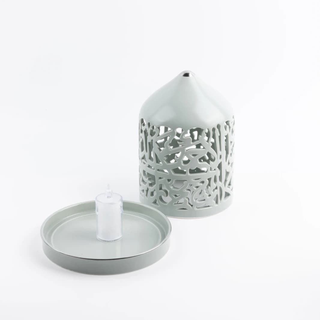 Large Electronic Candleholder by Jawar - Light Green & Silver
