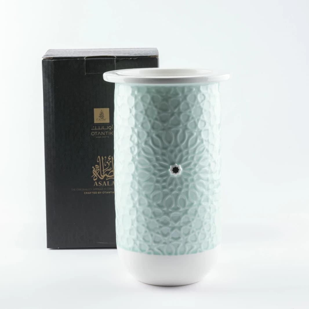 Large Porcelain Vase by Asala - Turquoise and Silver