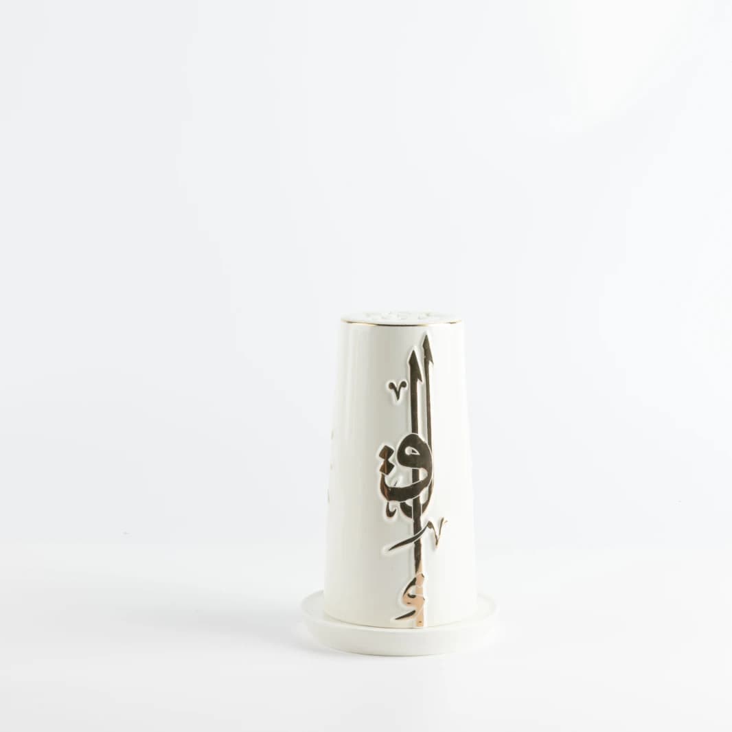 Medium Electronic Candle Holder by Leqa - Pearl White and Gold
