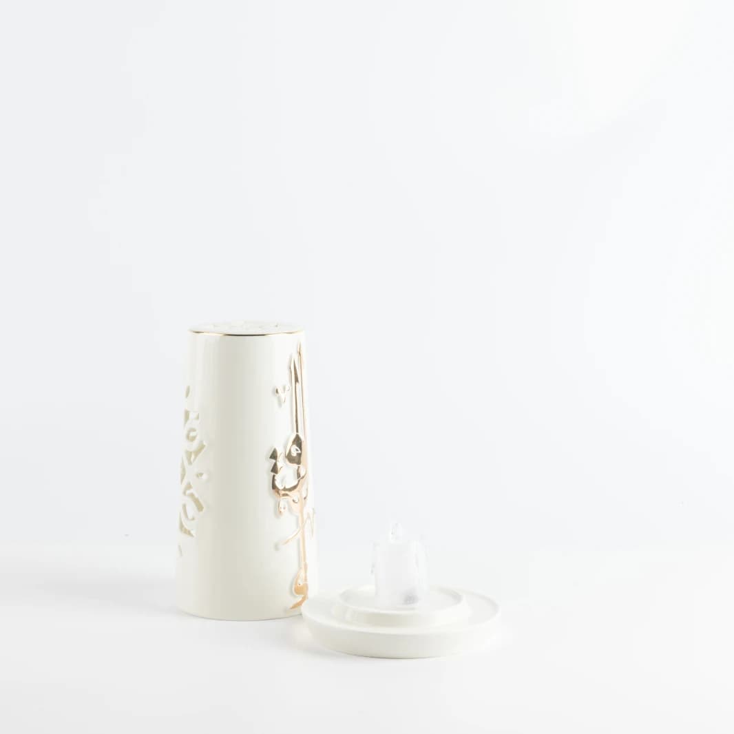 Medium Electronic Candle Holder by Leqa - Pearl White and Gold