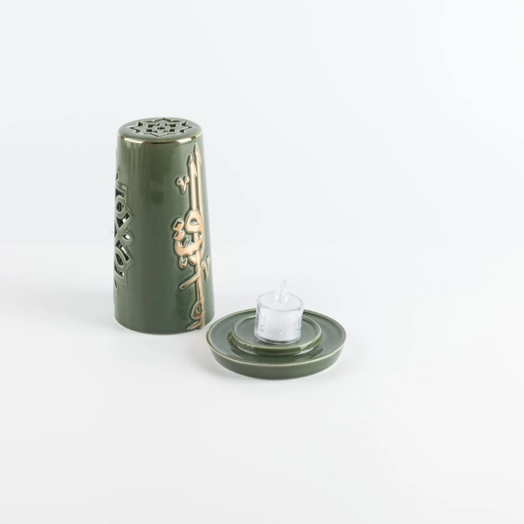 Small Electronic Candle Holder by Liqaa - Green and Gold