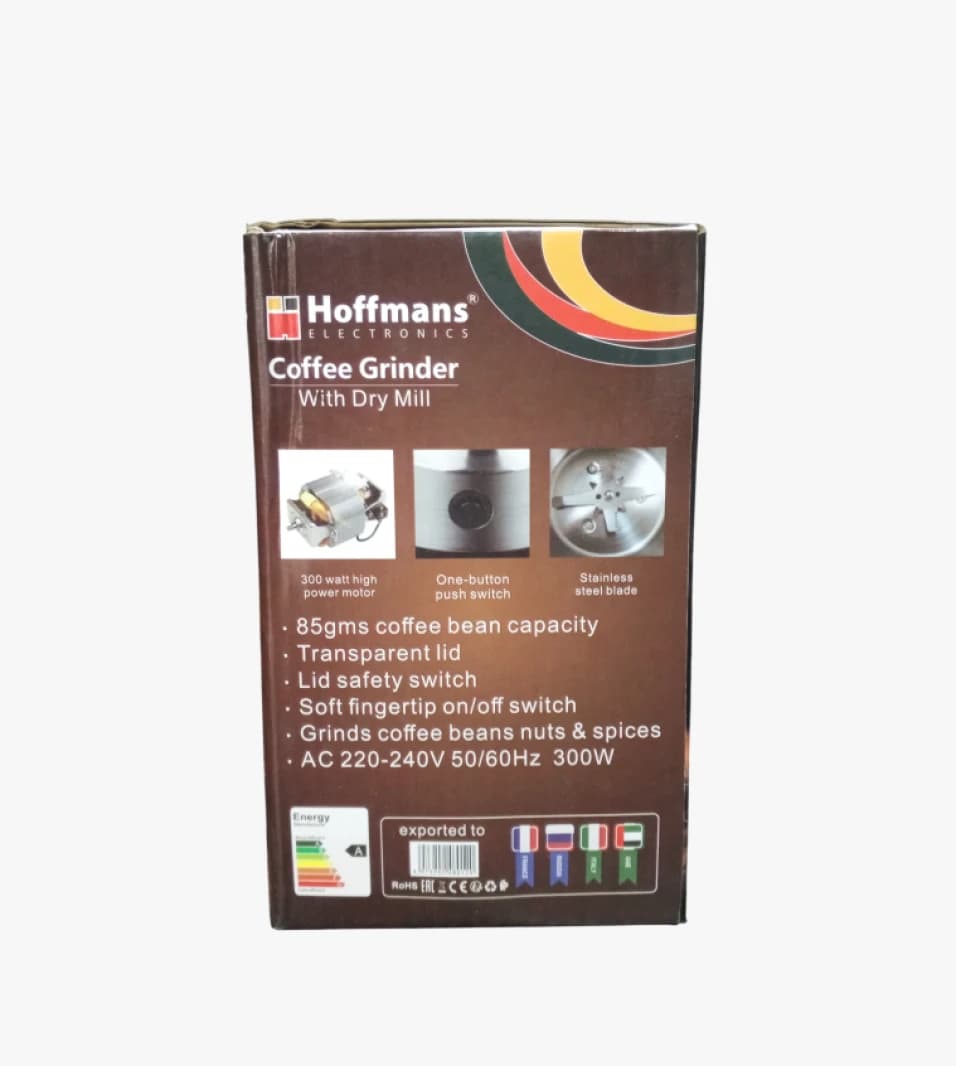 Hoffmans Electronics Coffee Grinder with Dry Mill Design for Coffee, Spice, and Nut Enthusiasts Seeking Diversity.