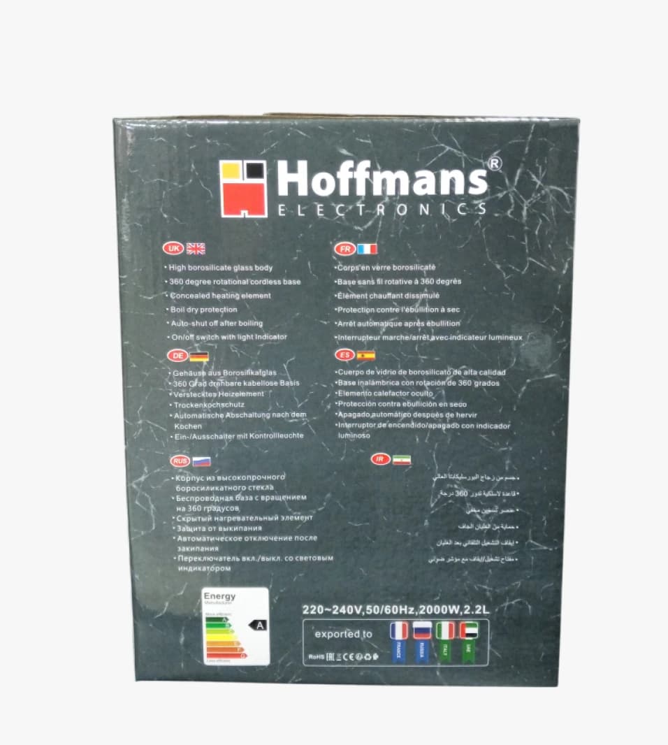 Hoffmans Electronics Electric Glass Kettle with Stylish Design for Optimal Family Use Experience