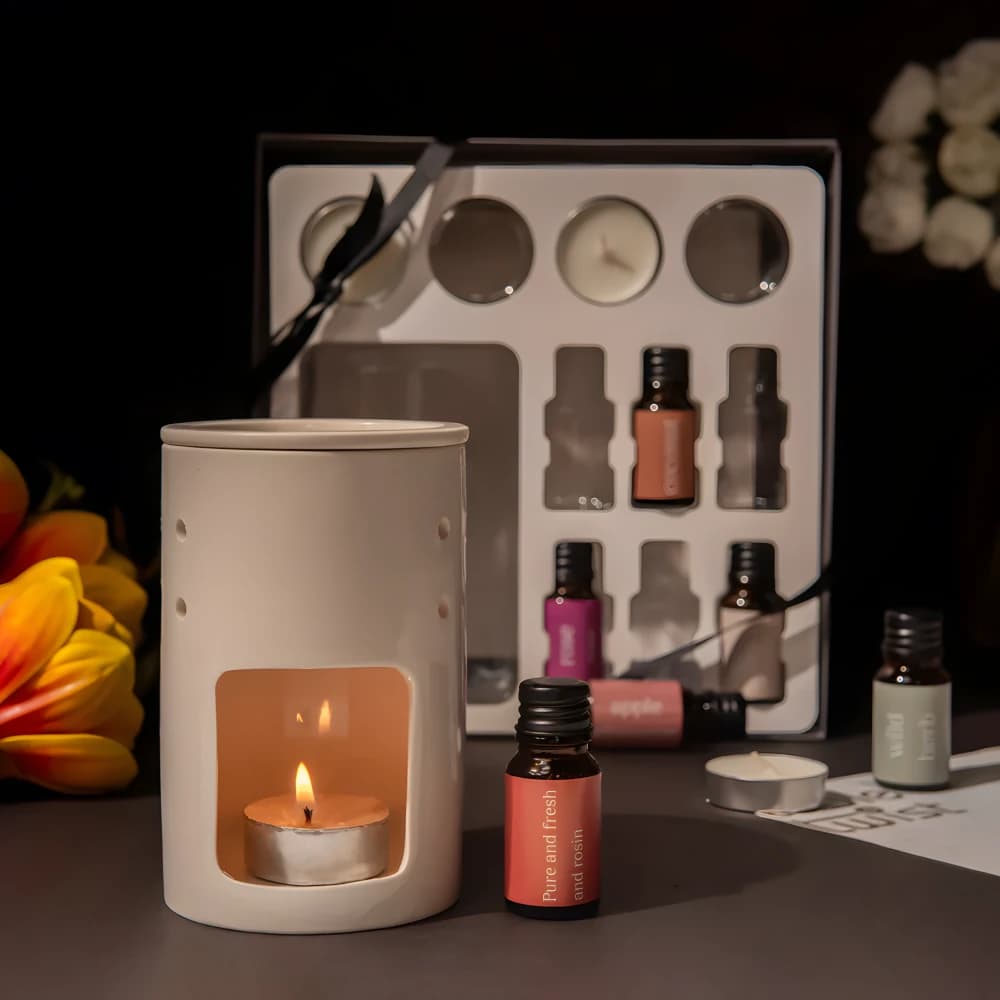 Incense Burner, Essential Oils, and Candles Set