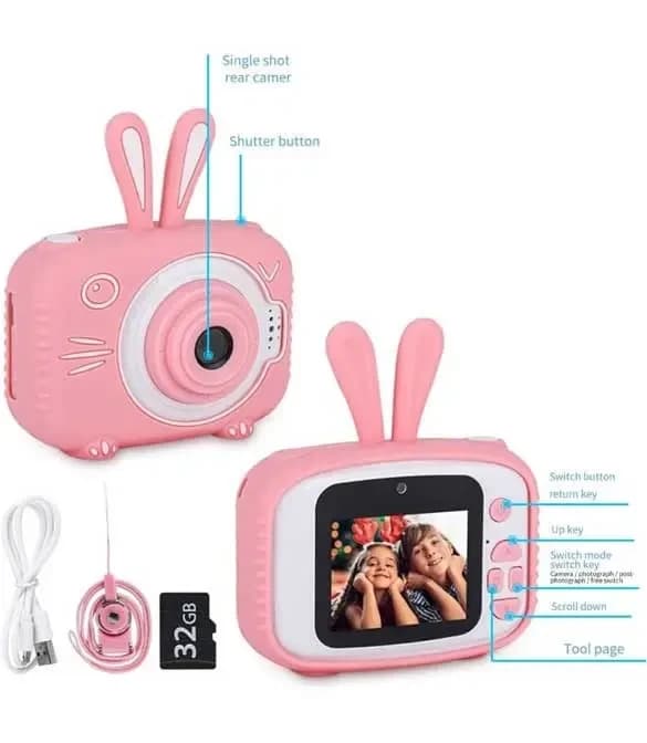 Unique Brand Children's Fun Camera with Bunny Design for Young Photographers and Discoverers in Vibrant Colors