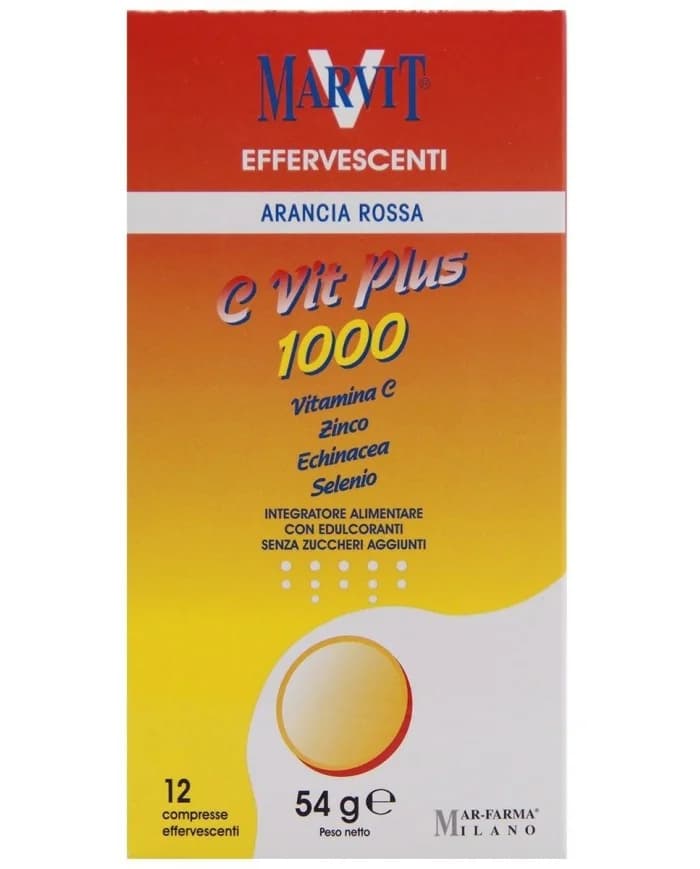 Marvit C VIT Plus 1000mg 12 Effervescent Tablets MarFarma