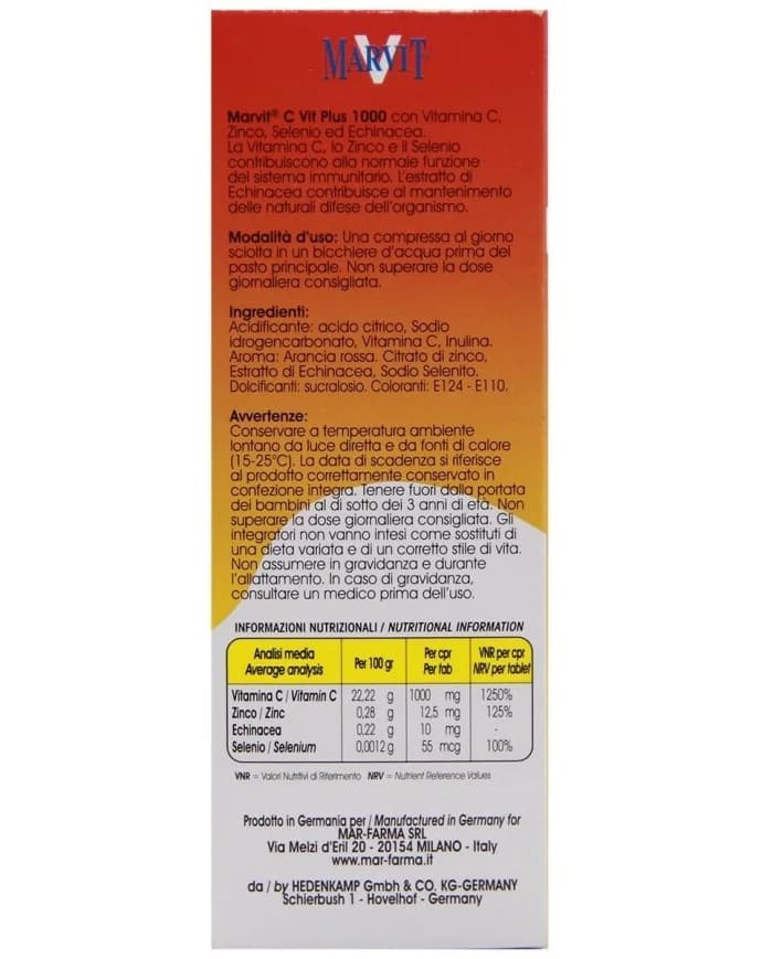 Marvit C VIT Plus 1000mg 12 Effervescent Tablets MarFarma