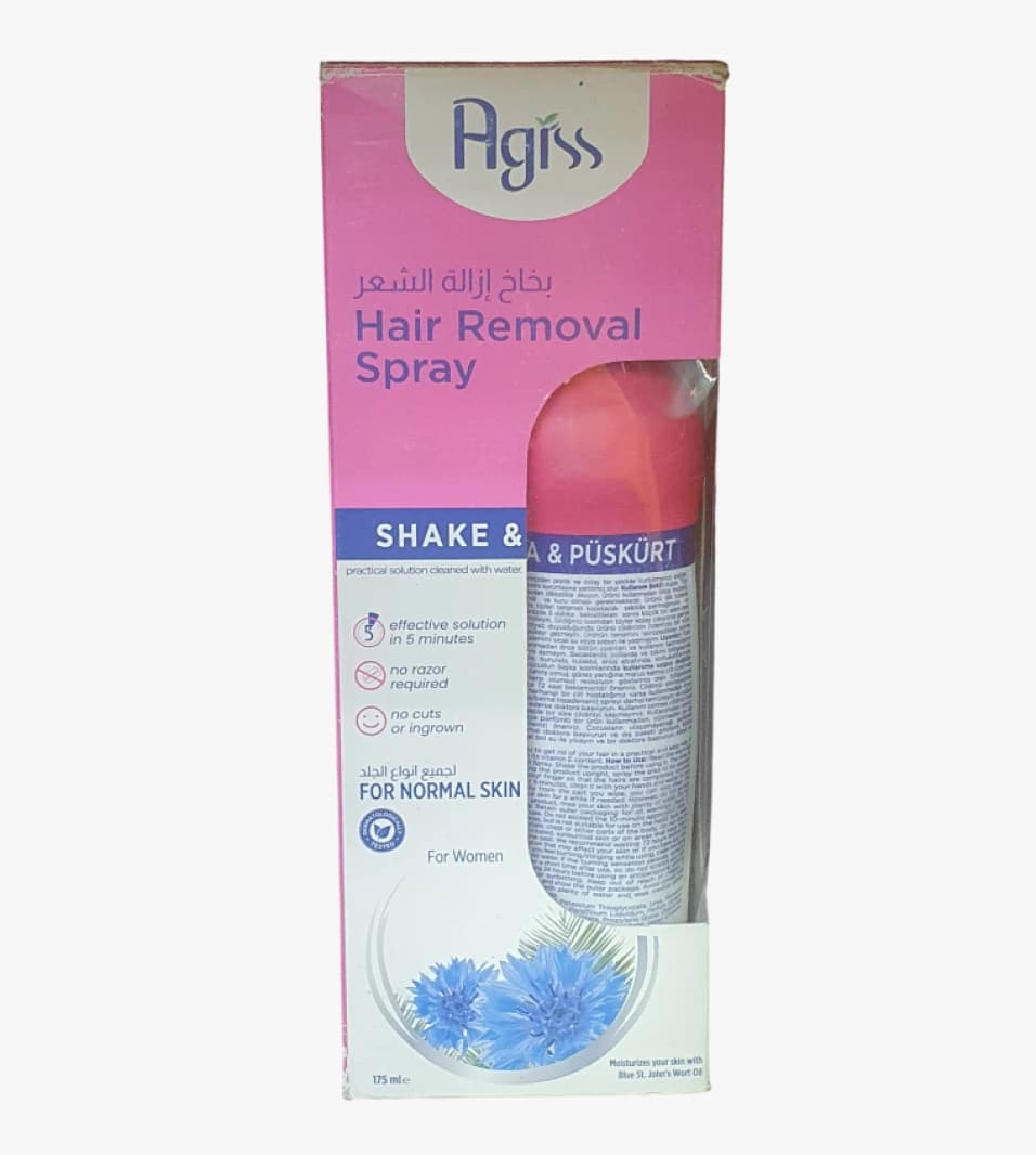 Agiss Women's Hair Removal Spray with Effective 5-Minute Solution for Normal Skin, Easy Application Design Without Cuts