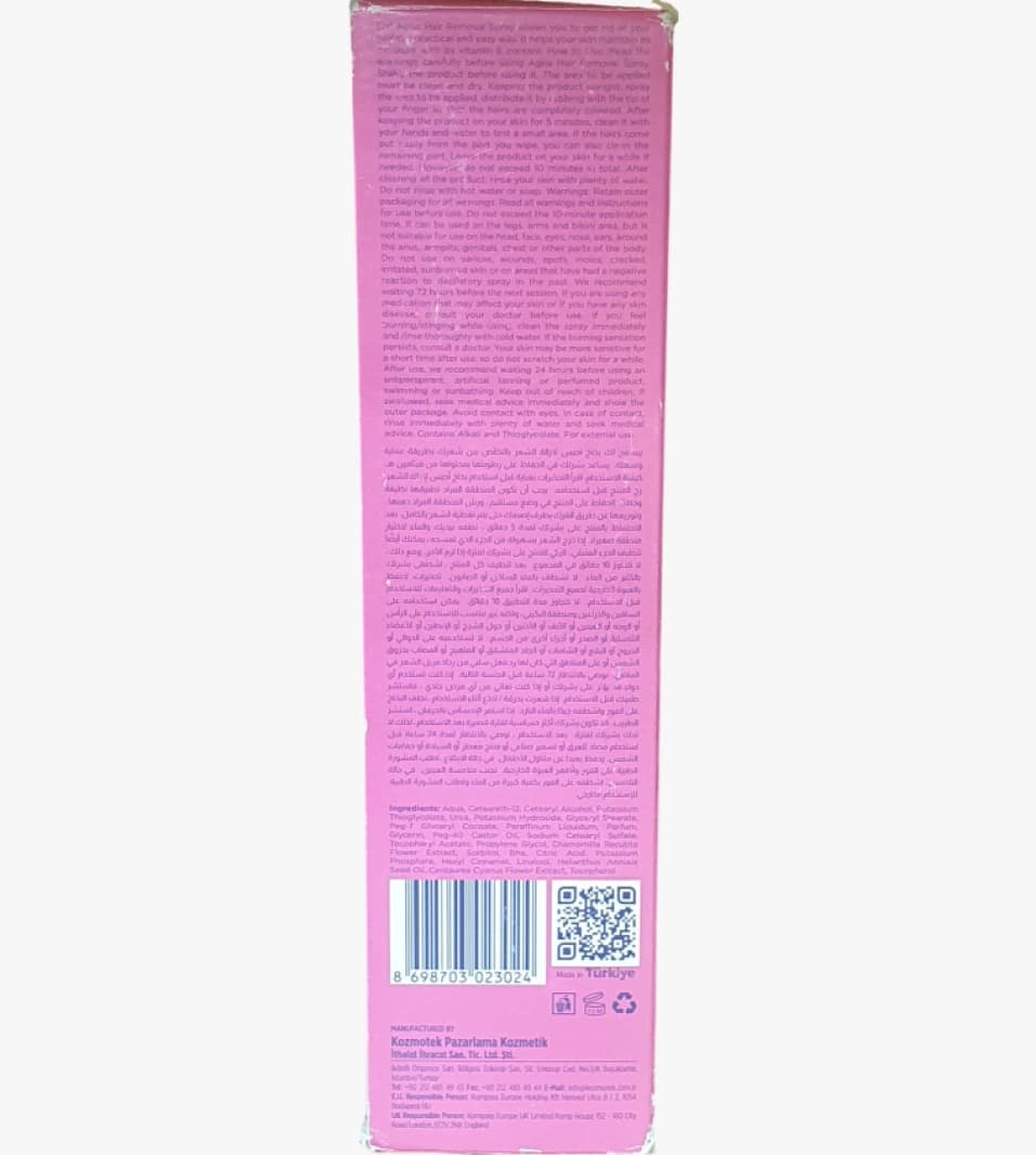 Agiss Women's Hair Removal Spray with Effective 5-Minute Solution for Normal Skin, Easy Application Design Without Cuts