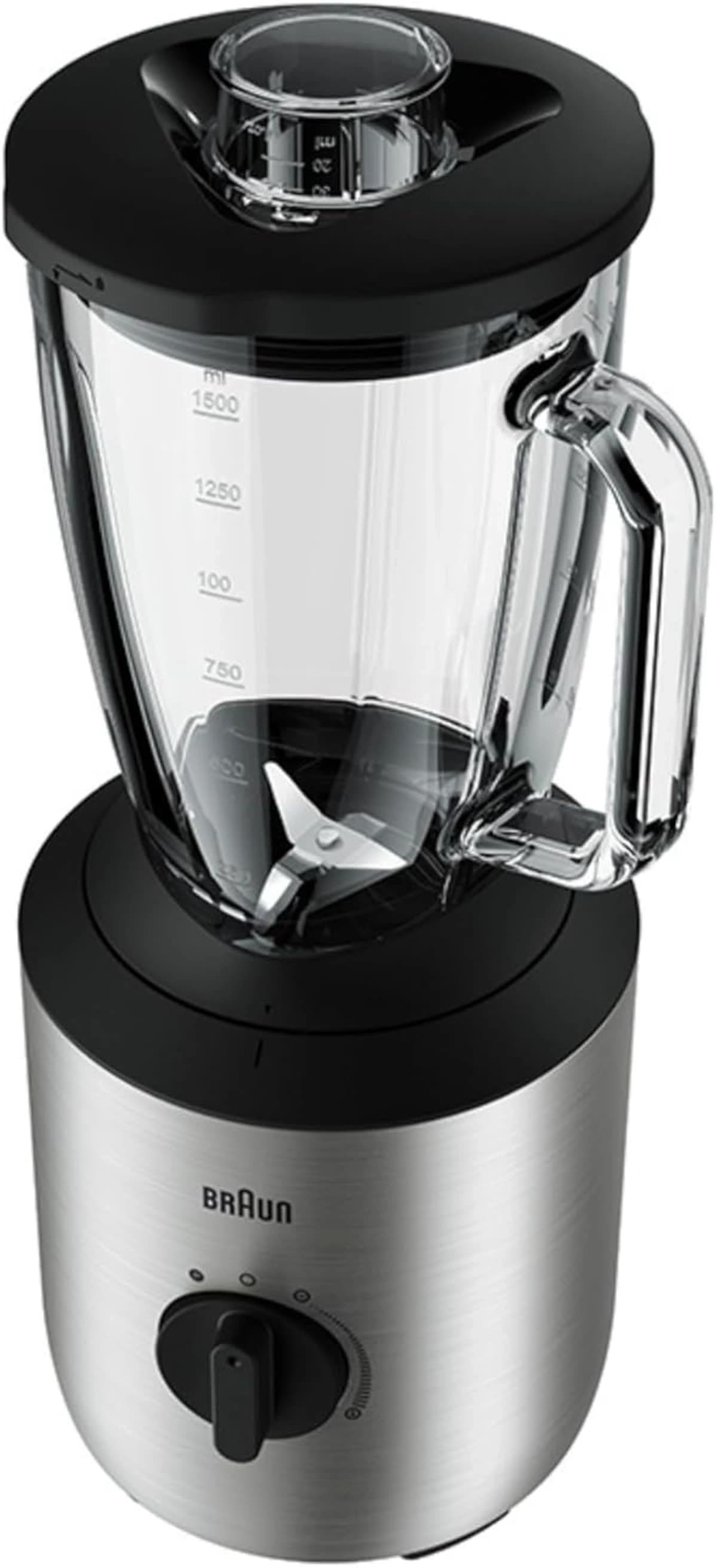 Braun Blender 800 W Variable speed dial and Pulse, 1.5 L Glass, With 2 Smoothie to go cups, Silver
