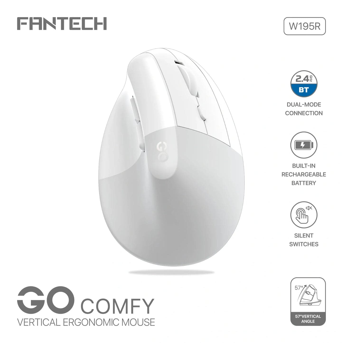 فأرة فانتك W195R GO COMFY العمودية المريحة اللاسلكية والبلوتوث