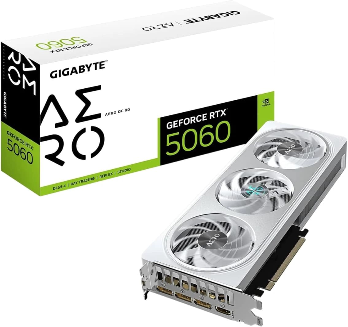 GIGABYTE GeForce RTX 5060 AERO OC 8G Graphics Card, 8GB 128-bit GDDR7, PCIe 5.0, WINDFORCE Cooling System, GV-N5060AERO OC-8GD