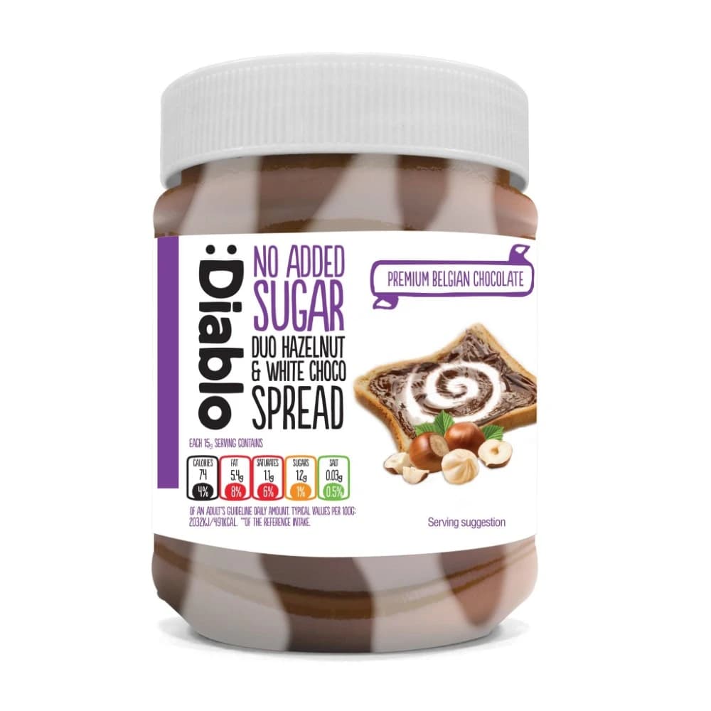 Diablo No Added Sugar Duo Hazelnut & White Chocolate Spread 350g