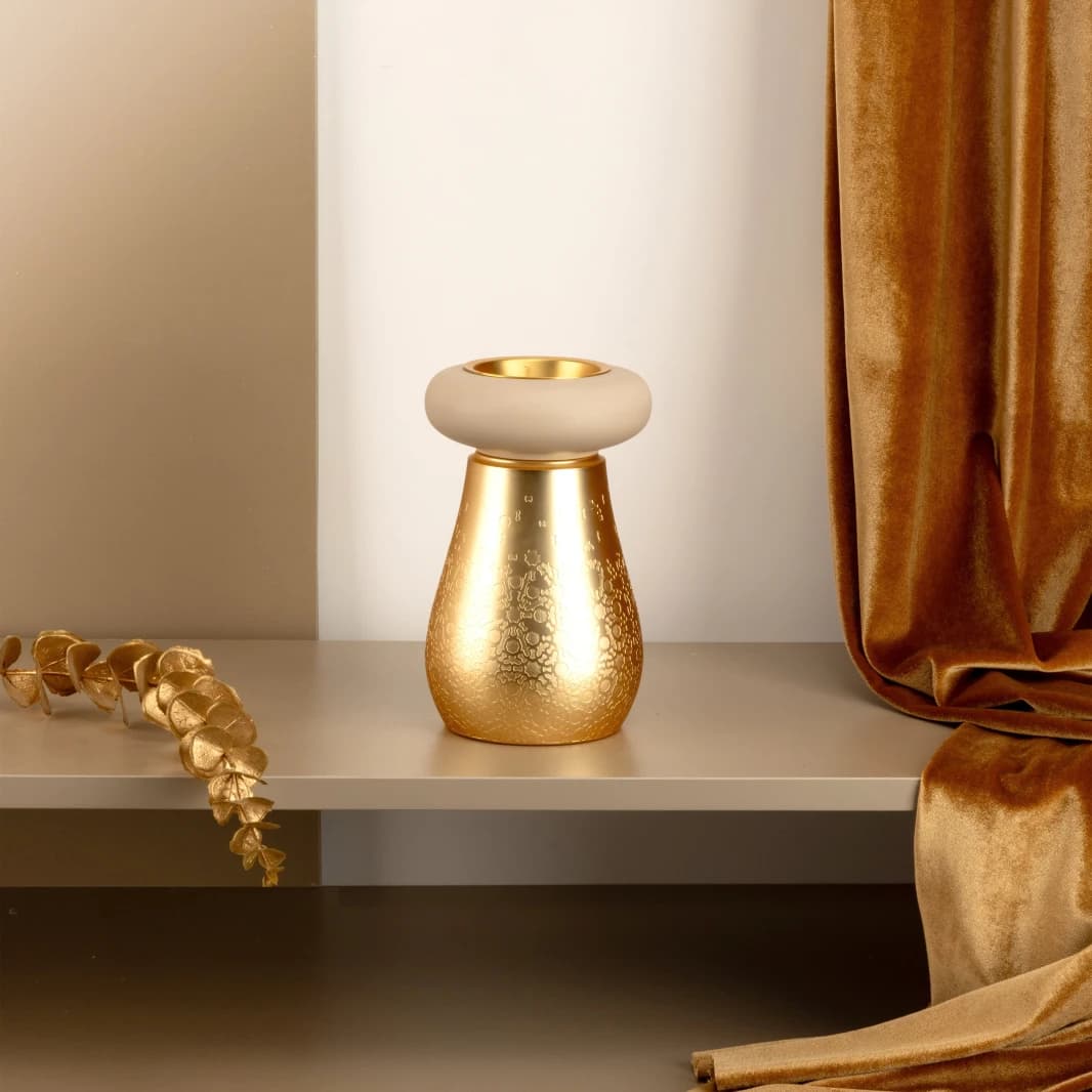 Stainless Steel Incense Burner by Norhan - Matte Gold + Beige