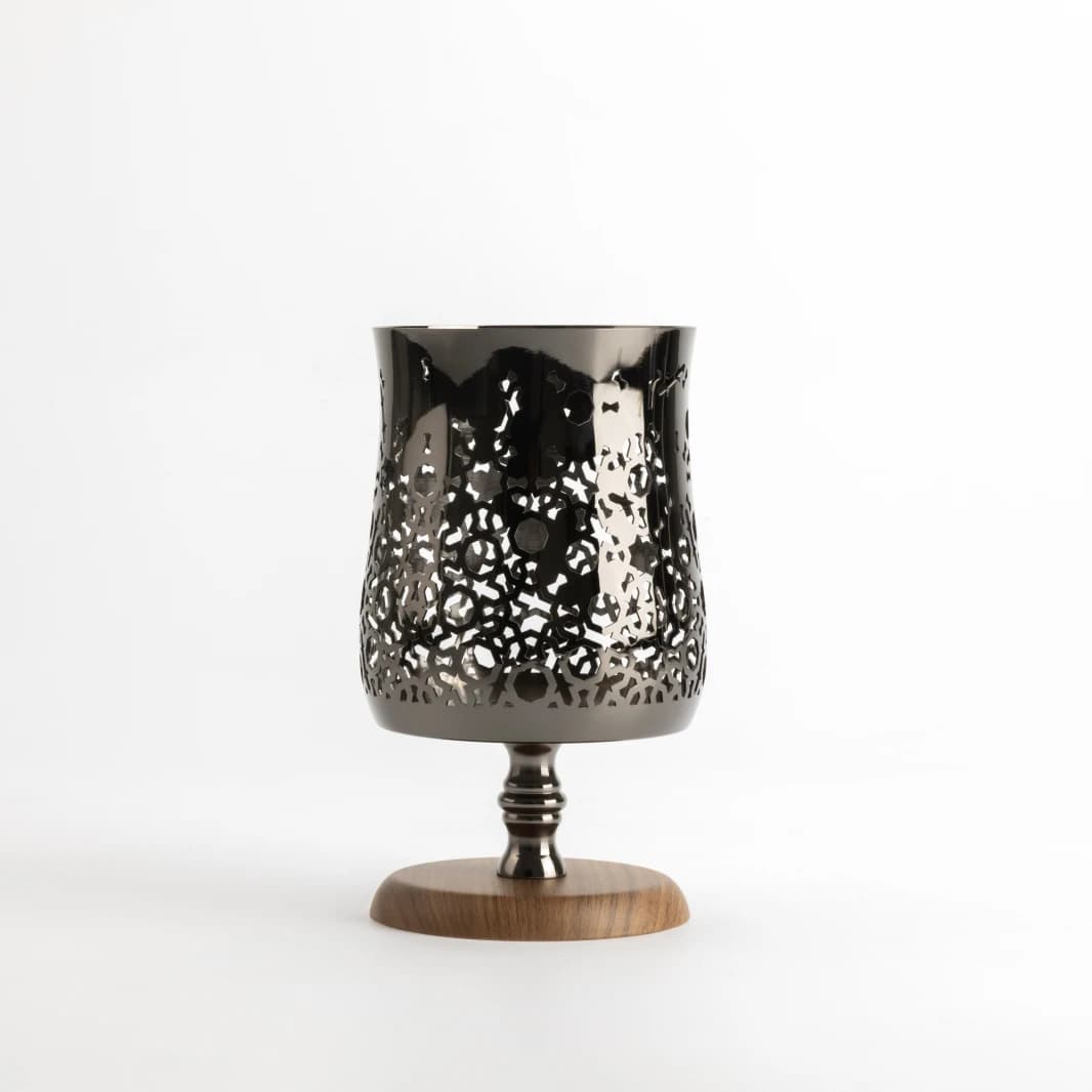 Small Candle Holder by Noorhan - Glossy Black + Wooden