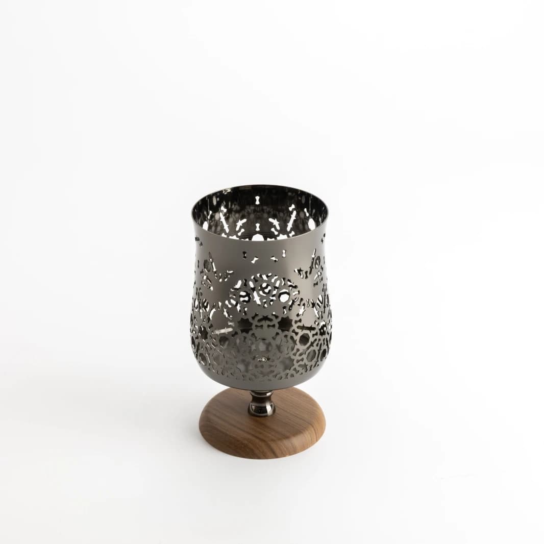 Small Candle Holder by Noorhan - Glossy Black + Wooden