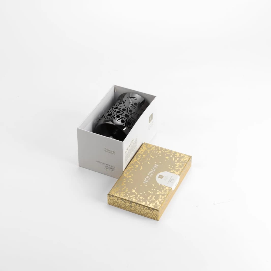 Small Candle Holder by Noorhan - Glossy Black + Wooden