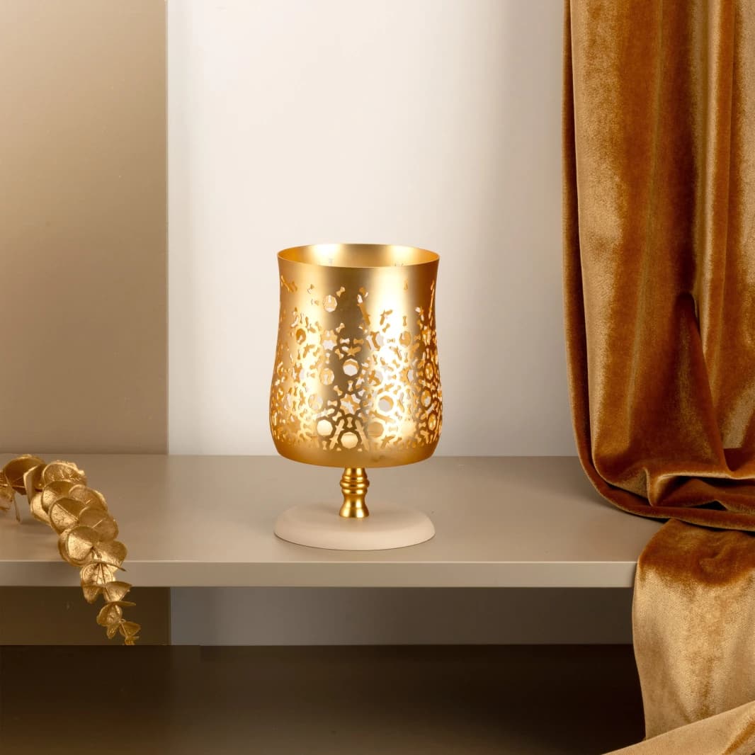 Large Candle Holder by Norhan - Matte Gold + Beige