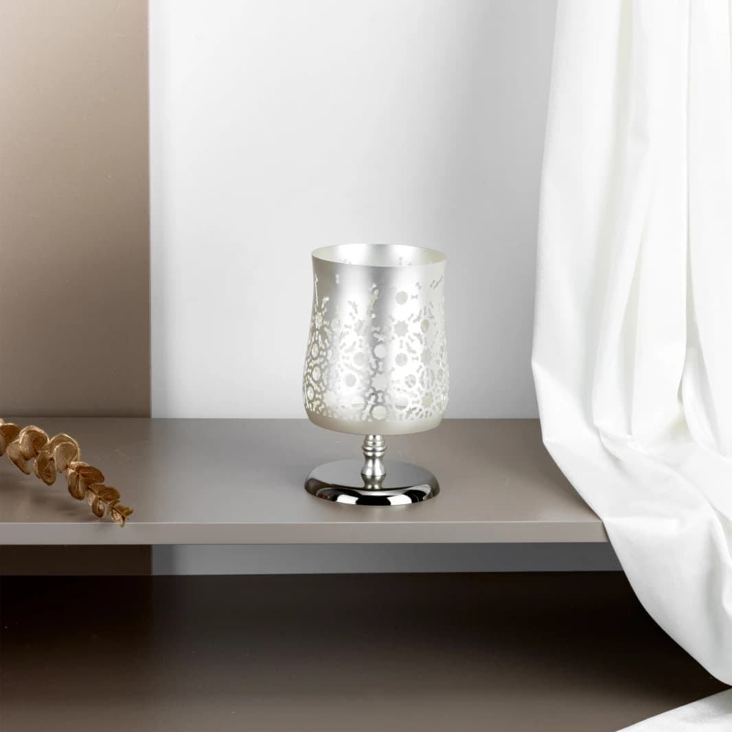 Large Candle Holder by Noorhan - Matte Silver + Shiny Silver