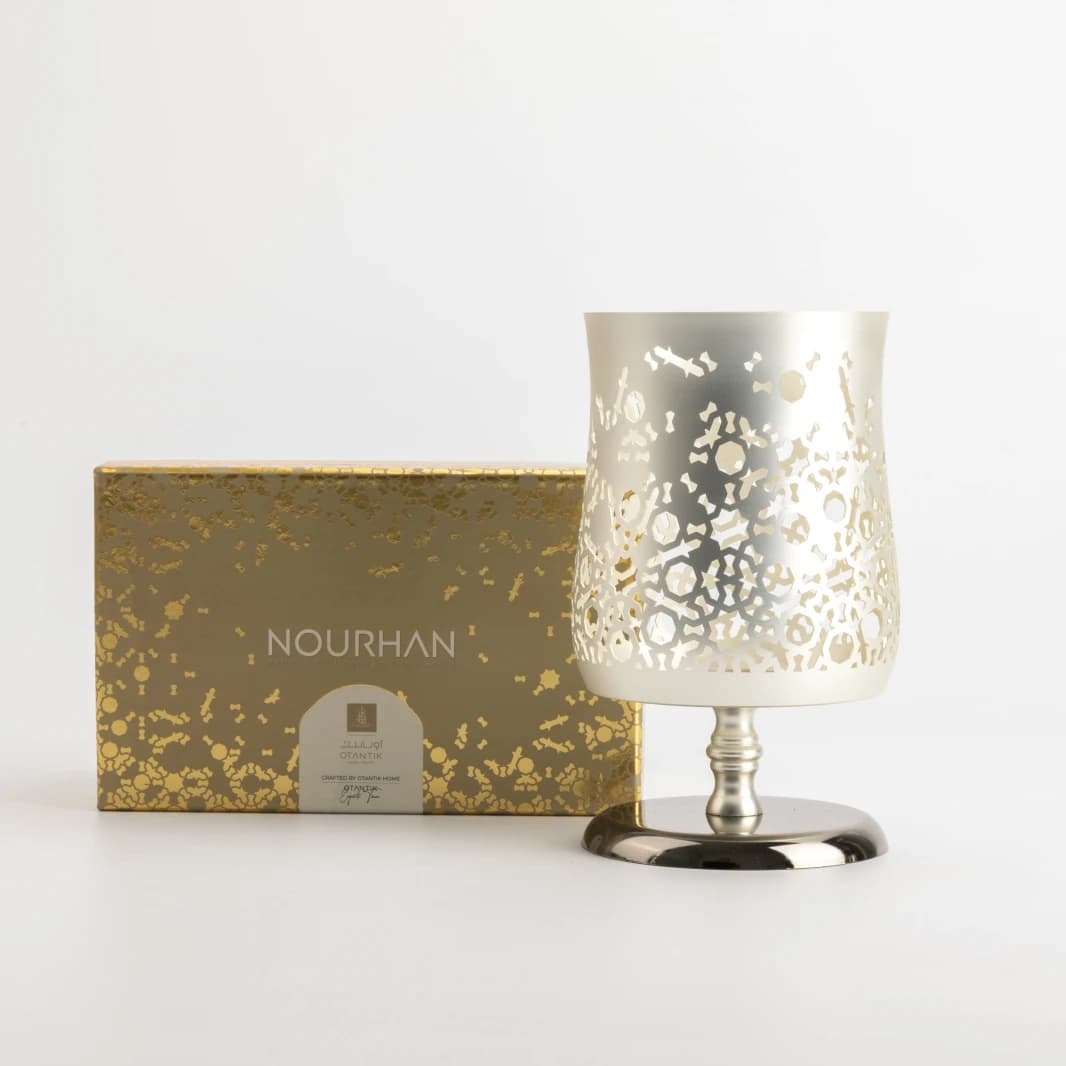 Large Candle Holder by Noorhan - Matte Silver + Shiny Silver