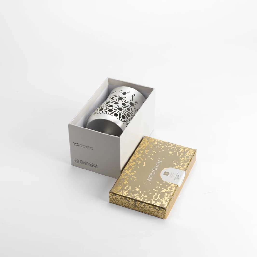 Large Candle Holder by Noorhan - Matte Silver + Shiny Silver