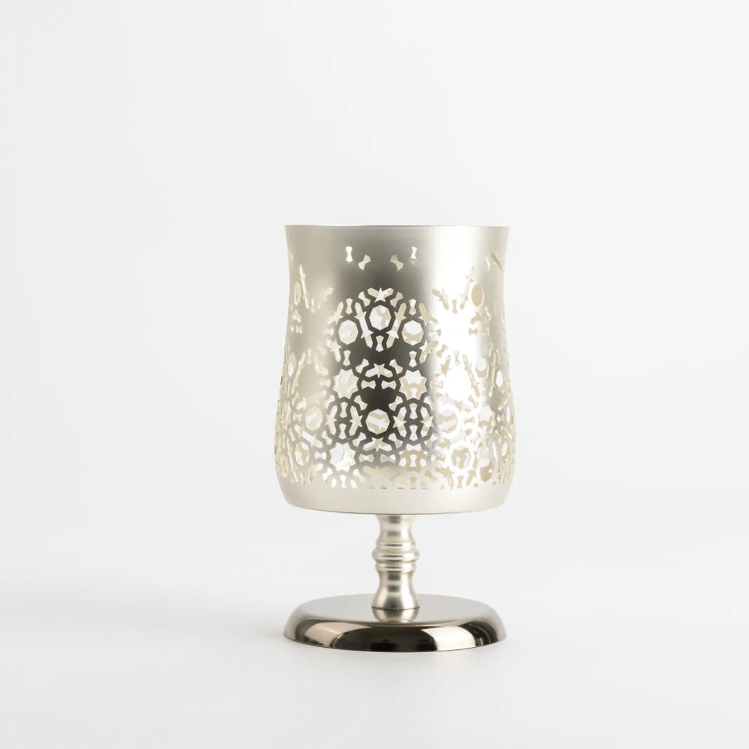 Large Candle Holder by Noorhan - Matte Silver + Shiny Silver
