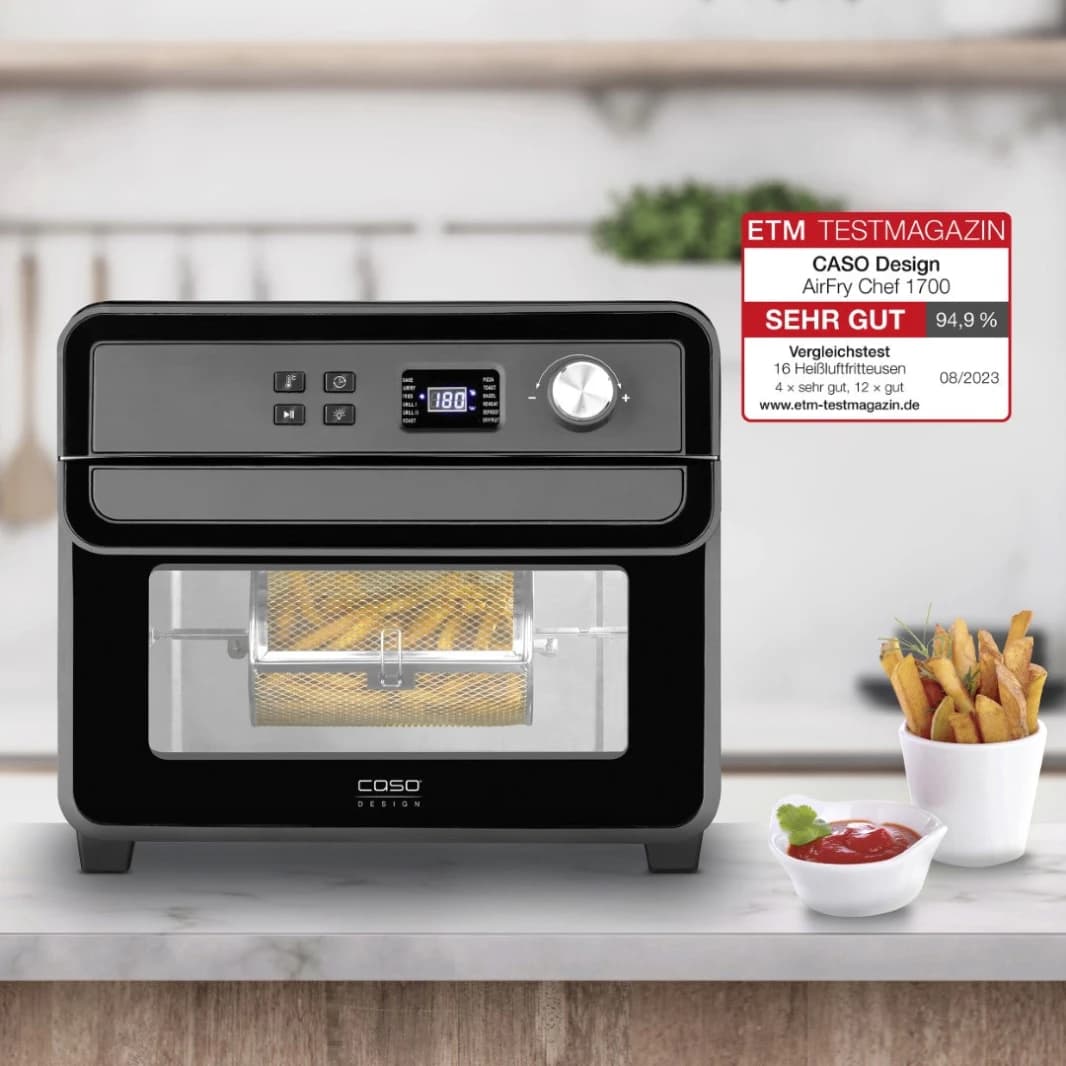 Caso Airfry Chef Hot Air Fryer With Timer, 1700W, Black, Temperature Range 40°C to 230°C