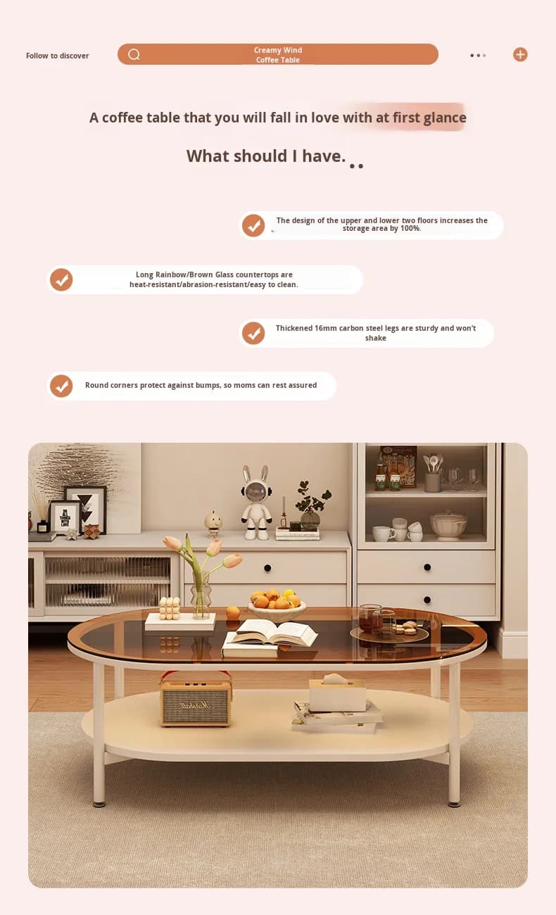 Cream Style Glass Coffee Table