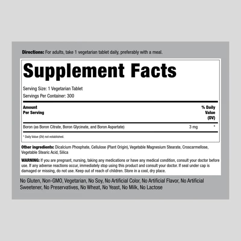 Boron Complex 3 mg 300 Tablets Pipingrock