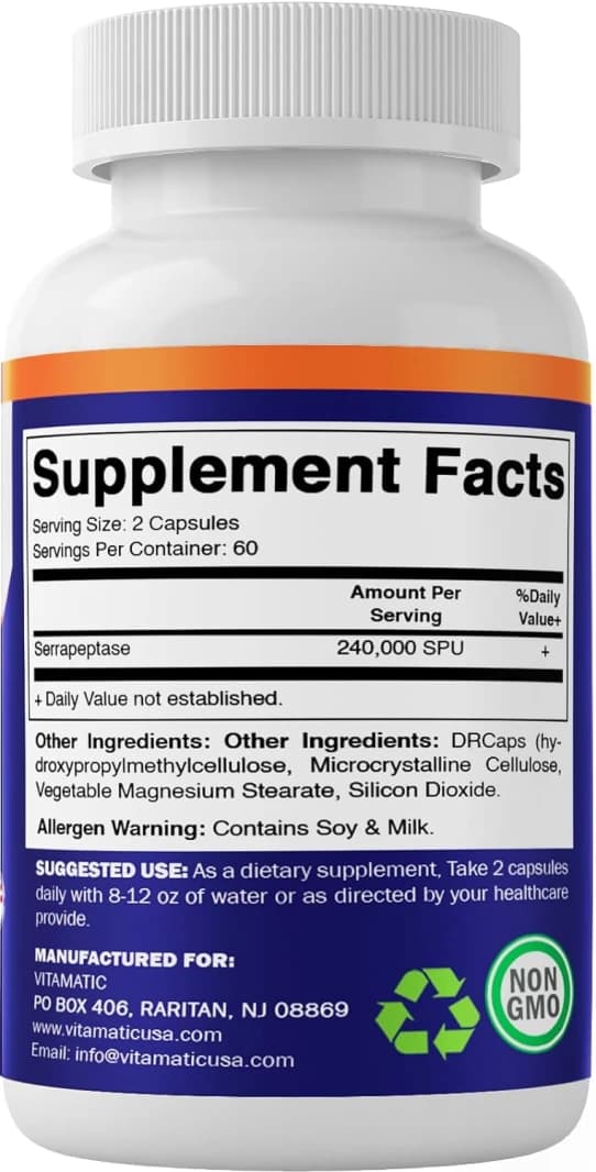 Vitamatic Serrapeptase 120,000 SPU 120 Capsules
